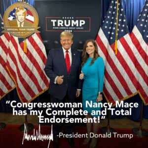 Nancy Mace Instagram - Thank you, Mr. President! 🇺🇸 
President Trump knows that we are the only candidate in SC-01 he can trust to be tough on the Border and uphold the rule of the law in Congress. #LowcountryFirst

NancyMace.org/Trump/