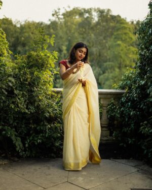 Nandini Sree Instagram - The golden streaks of saree seamlessly blended into the European landscape of the Pergola.. the sun kissed happy hour created the perfect frame for this beautiful series by @blooomf ❤️!!!

#photography #nandinisree #photoshoot #onam #onamsaree #aestheticphotography