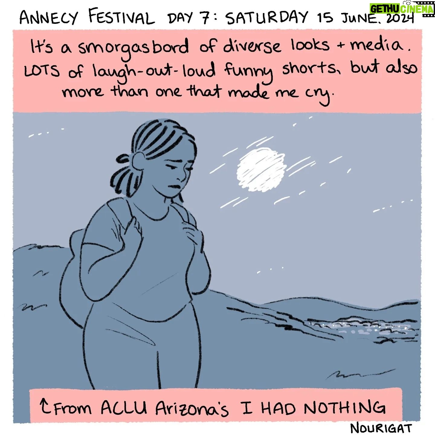 Natalie Nourigat - 3.1K Likes - #ChroniquesIllustrĆ©es āļøĀ Ā
𤩠Vous avez cru que c'était fini ? Et bien il y en a encore !
šØ La derniĆØre journĆ©e du Festival d'Annecy racontĆ©e par Natalie Nourigat @tallychyck en dessins c'est ici !Ā Ā
š¬ Au programme de cette derniĆØre journĆ©e : des au revoir aux amis, des rires et des pleurs devant les 36 films de commande en compĆ©tition, de l'adoration devant les premiĆØres images d'"Arcane" et les tendances des bandes-annonces animĆ©es pour les jeux vidĆ©o et les produits dĆ©rivĆ©s.Ā Ā
š¤ Et pour finir en beautĆ©, une projection de courts mĆ©trages Jeune public !
ā¤ļø Un grand merci Ć @tallychyck et @eupholie pour leurs chroniques Ć la fois Ć©mouvantes, drĆ“les et qui permettent de dĆ©couvrir le Festival Ć distance !
//
#IllustratedChronicles āļøāÆāÆ
𤩠Just when you thought it was over ā there's more!āÆ
šØ Here are Natalie Nourigat @tallychyck's sketches of Annecy Festival's last day!āÆāÆ
š¬ On the final day's programme: goodbyes to friends, laughter and tears watching the 36 competing commissioned films, adoration for the first look at "Arcane", the latest trends in animated trailers for video games and spin-off products.Ā Ā
š¤ And to finish on a high, some short film screenings for Young Audiences!āÆ
ā¤ļø A big shout out to @tallychyck and @eupholie for their moving and amusing chronicles, which helped you experience the Festival from afar!
_
_
_
#annecyfestival #animation #annecy #chroniquesillustrées #illustration #drawing #cinema #filmanimation