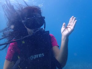Natalie Burn Instagram - Exploring the unknown… Scuba Diving 🤿 Under the Sea 🦀🌊💙🩵 #corfu #greece #scubadiving Scroll 👈