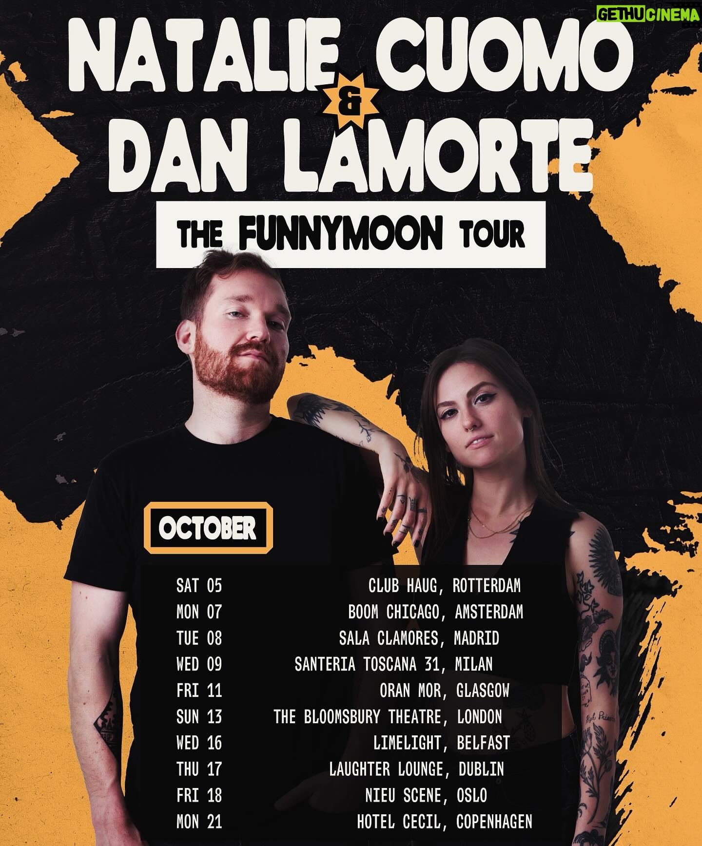 Natalie Cuomo Instagram - When tickets to your first European tour go on sale 🥳😛🤩!! Swipe for (10!!) cities & dates! Tix for The FunnyMoon Tour available at the ⛓️💥 in our bios! @livenationuk