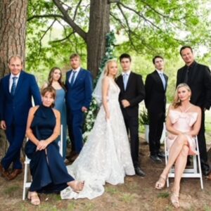 Natasha Henstridge Instagram - My son got married last week and what a special milestone it was! I could only post this picture of me with three chins because it encapsulates the incredible moment of pride and joy so well haha:) They got married on their own property. It was the most special, touching, healing, fun wedding. We all came together and laughed and cried and danced… Thanks to the Crywer family for having an awesome daughter and throwing a great party, thanks to all of the friends and family that flew in to celebrate such a beautiful occasion and lighting up the dance-floor 💃🕺🏼We’re so blessed.🥂🤍👰‍♀️🤵‍♂️ Big shout out to @cpixaperture for great photos and @phelony18 for officiating a beautiful service.Enrique for taking so many great pics as well! OMG the band!!!!