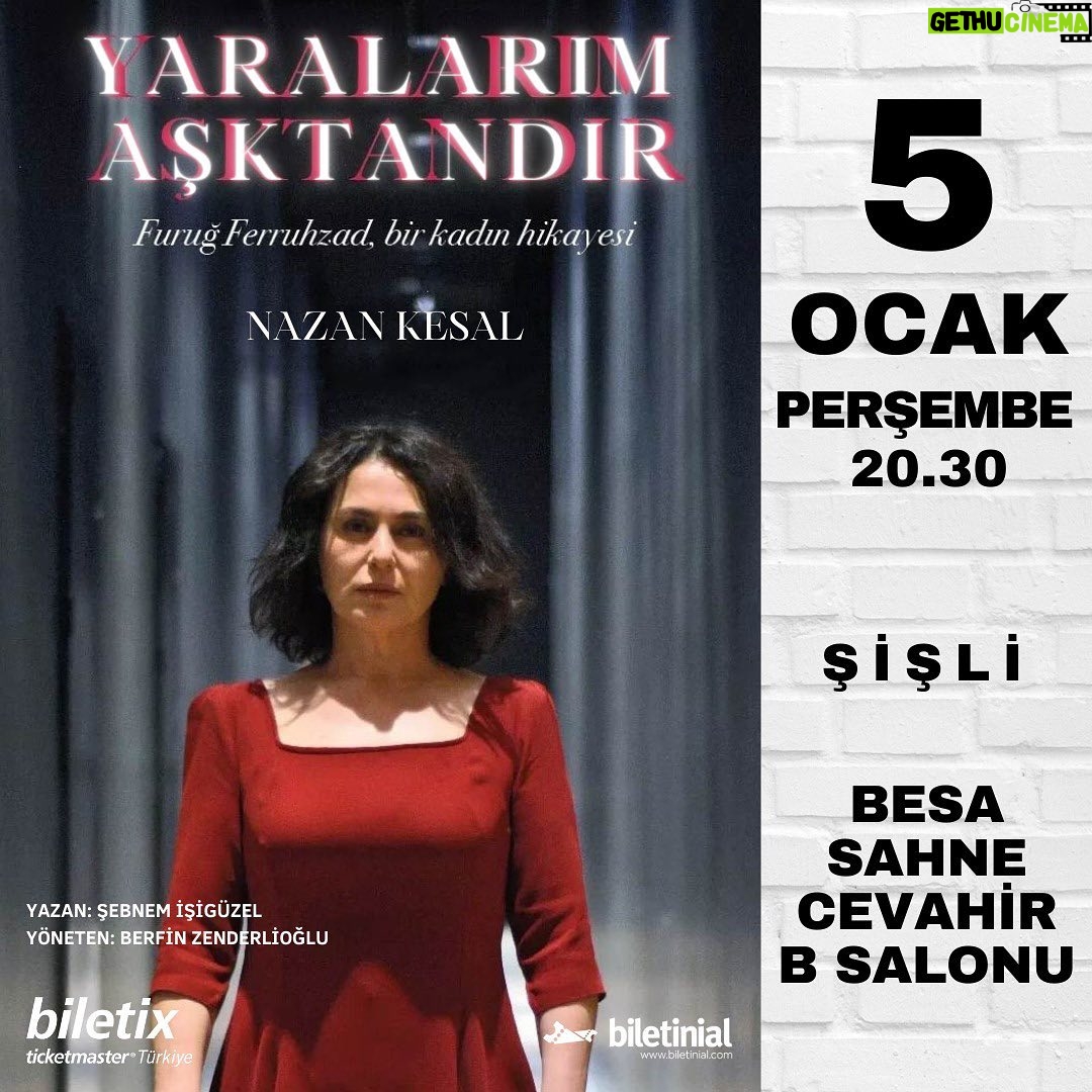 Nazan Kesal Instagram - 5 Ocak Furuğun doğum günü. Anlamlı güne özel ,oyun sonrası en çok sevilen şiirlerleriyle Furuğu ve #iran da özgürlük mücadelesi verirken idam edilen,öldürülen o güzel çocukları ve kızkardeşlerimizi anacağız🙏🏻 Ve diyeceğiz ki; Yeryüzü Ayetleri O zaman Güneş soğudu Ve bereket topraklardan gitti Ve çöllerde yeşillikler kurudu Ve balıklar denizlerde kurudu Ve toprak Ölülerini kabul etmez oldu artık. …….. ……… #füruğferruhzad #mahsaamini 🌹 5 Ocak Perşembe saat 20.30 da @yaralarmasktandr @besasahnecevahir de @hasanozkayaorganizasyonn @biletinial @biletix @berfinzenderlioglu @sebnemisiguzel @hasimhusrevsahi