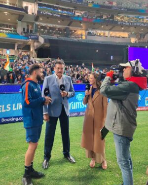 Neroli Meadows Instagram - One of the great nights in world cricket. That knock was one of the finest we’ll see, given the pressure of the occasion. 

So grateful to @virat.kohli for being so generous with his time on @starsportsindia. I feel lucky to have witnessed so many of his magical performances down under... The twin tons in Adelaide has always been my favourite but last night may have just topped it. Those two 6s off the last two balls of the 19th over were next level - it’s Kohli’s World… we’re just living in it!!

#VisitMelbourne
