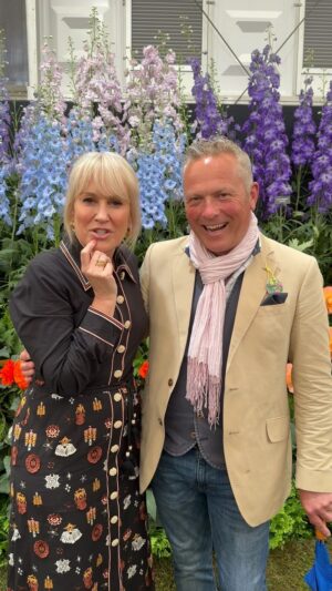 Nicki Chapman Instagram - When two shows collide… 

So lovely to bump into the one & only  @thejuleshudson today at RHS Chelsea. Second time this year we’ve been reunited! 

Caught up with Jules who was visiting the showground & gardens with his lovely wife, before he disappears back on location with Escape… 

@escape_country 
@the_rhs 
@bbcone