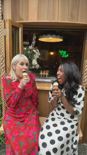 Nicki Chapman Instagram - Day 4 of the RHS Chelsea Flower 🌺 

Catch up with today’s programme on @bbciplayer but here’s a snip from BTS - arrival sans glamming to a cheeky ice cream & summer beverage (I had come off air!) For garden beauty, planting tips & tricks please watch our shows 😊 Angellica & I back tmrw with our final show from 3.45 

Thanks for all your lovely comments & feedback. Keep sending in those questions for our #ChelseaClinic.  Plenty more coverage with Monty & Joe this evening on @bbctwo from 8

@angellicabell 
@the_rhs 
@bbcone 
@tobybucklandgardens 

Dress @rixo 
Shoes @lkbennettlondon 
Necklace @annoushkajewellery