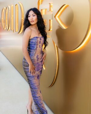 Nicole Kang Instagram - WE’RE GOLD ✨

thank you @goldhouseco for this night 

A true house with hosts who knit our family together:  @bingchen @jeremyntran @prabalgurung @padmalakshmi @genesis_usa 
thank you for feeding us mind body and soul 

As Bing said this event is so much more than a celebration of AANHPI talent. Every year a challenge emerges (as in every good Asian household) 
What else is possible? Who do we speak up for? And how will we show up for ourselves and one another this time around? 

Every year our global community gets closer and the global majority awakens to itself.  I feel so connected to our power at large on nights like these. The stories we’ve been told about ourselves in the past can stay there. Lucy Liu’s triumph through fire and pain was such proof of that. 

It has been the time to forge intersectional ties and tell stories together. I live and love by that. 
(Thank you Cynthia Erivo, John Chu, Michelle Yeoh for proof)

We are infinite.

Thank you for including me. Life is crazy y’all. 
It’s been hopeful and it’s been painful and I’m trying to show up the best I know how. So in the meantime,

Friends, let’s make something dope. 🫰🏽

My beautiful team:
styled by @anatanaka 
wearing @dolongofficial 
heels @alevimilano 
diamonds @gabrielandco & @sarahojewelry 
and of course…
MUP @linamourey 
Hair @grahamnation