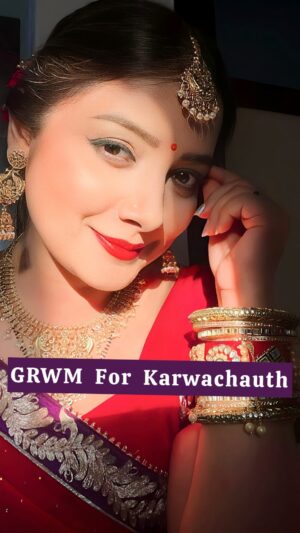 Nidhi Uttam Instagram - Happy Karwachauth 🌝✨♥️ 
Get ready for this beautiful fast & pooja🥰🫶🏼 

I have listed the products used
Strobe cream from @maccosmeticsindia 
Concealer & foundation- @hudabeauty 
Contour stick n cake- @kaybykatrina 
Blush- Coral- @kaybykatrina 
Loose powder - @sephora_india 
Compact- @maccosmeticsindia 
Lipstick-Rubywoo - @maccosmeticsindia 
Eye shadows- @kaybykatrina & @hudabeauty 
Gel liner- @anastasiabeverlyhills 
Mascara- @maybelline 
Foundation brush - @paccosmetic 

#karwachauth #karwachauth2023 #grwm #redsaree #traditional #kalashahkala