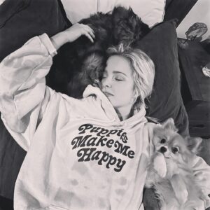 Nikki King Instagram - Been doing a lot of this these days. So thankful for my trusted steeds as I recover. 🐶 #puppytherapy @puppiesmakemehappy