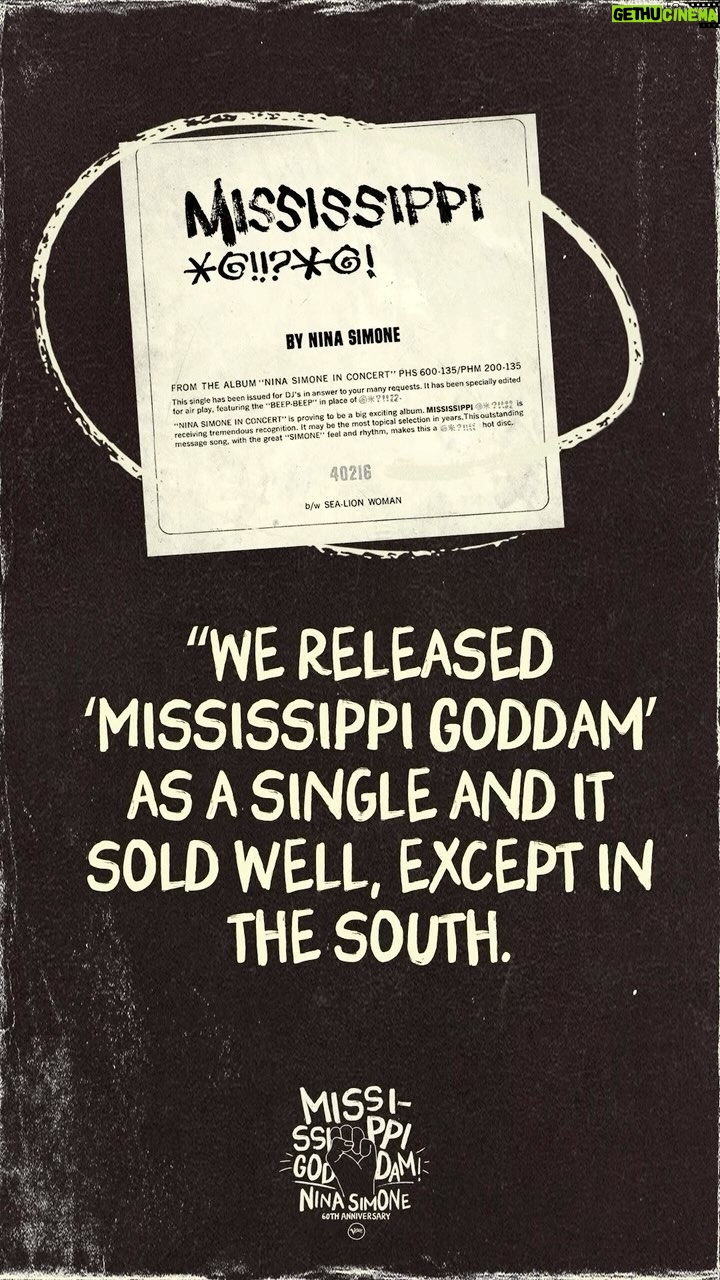 Nina Simone Instagram - “A dealer in South Carolina sent a whole crate of copies back to our office with each one snapped in half. I laughed, because it meant we were getting through.” - #ninasimone #mississippgoddam