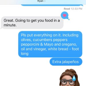 Noureen DeWulf Instagram - My pregnancy cravings are getting so out of control! I’ve started eating meatless subs 3 times a week with just veggies and Mayo and extra jalapeños 😅😅😅 I sometimes have to eat it in my car because I need it so bad… 😂today Ryan went and got me mine because I was in a zoom acting class and I could only think about getting this sub, am I ok? 😅😂😂
