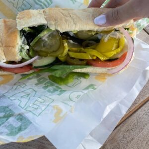 Noureen DeWulf Instagram - My pregnancy cravings are getting so out of control! I’ve started eating meatless subs 3 times a week with just veggies and Mayo and extra jalapeños 😅😅😅 I sometimes have to eat it in my car because I need it so bad… 😂today Ryan went and got me mine because I was in a zoom acting class and I could only think about getting this sub, am I ok? 😅😂😂