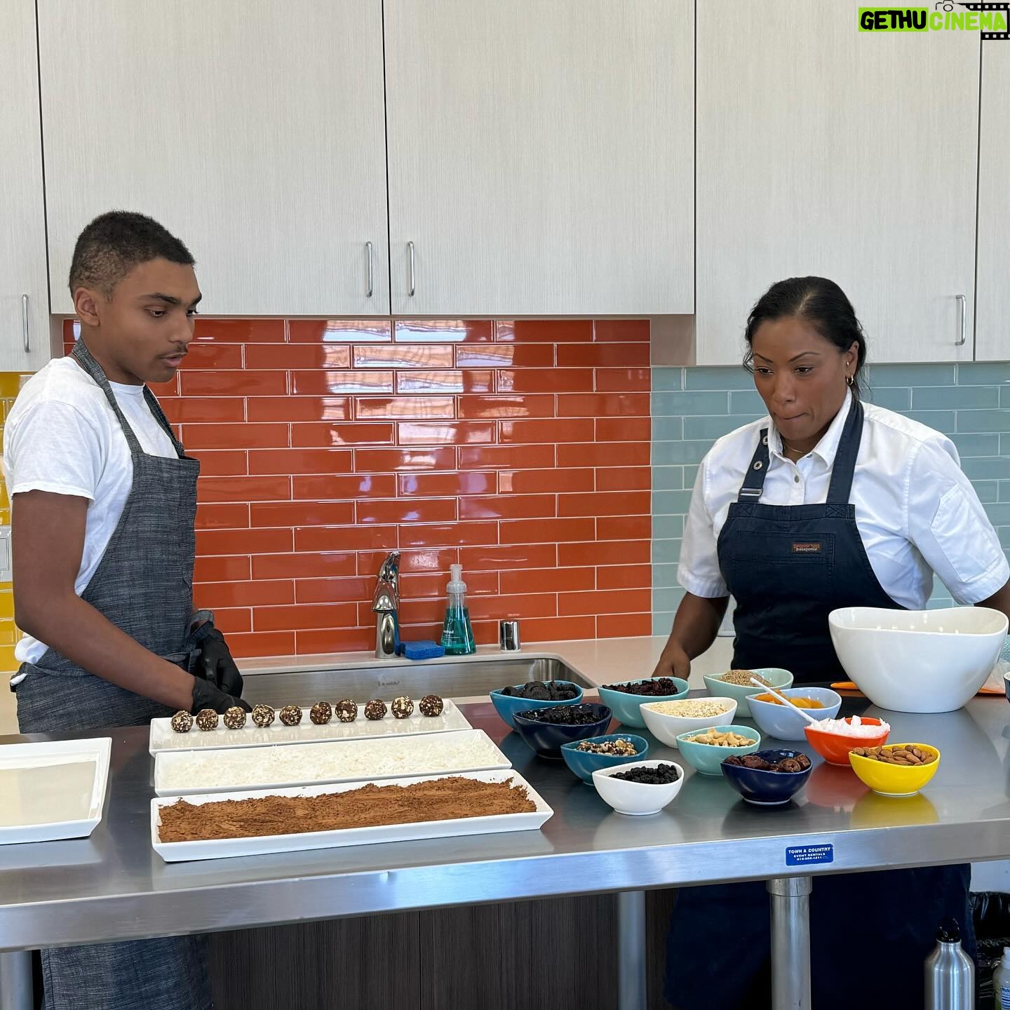 Nyesha Arrington Instagram - BIG congrats to the @childrensbureau Family resource center on their grand opening!! We had a lot of FUNNN learning about food as fuel 🔋& interactive recipes adults/kids can make together! My nephew Emmanuel Issac killed it as sous chef 💕 Here we made some simple date bites with nuts and spices and coconut oil 😋 #family #ribboncutting #familyresources #love #cookingdemo
