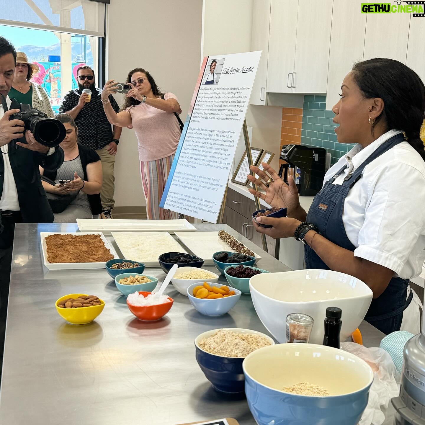 Nyesha Arrington Instagram - BIG congrats to the @childrensbureau Family resource center on their grand opening!! We had a lot of FUNNN learning about food as fuel 🔋& interactive recipes adults/kids can make together! My nephew Emmanuel Issac killed it as sous chef 💕 Here we made some simple date bites with nuts and spices and coconut oil 😋 #family #ribboncutting #familyresources #love #cookingdemo