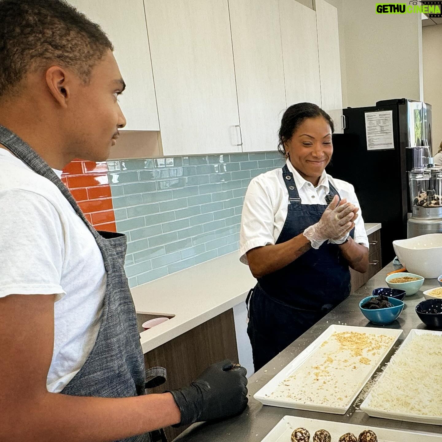 Nyesha Arrington Instagram - BIG congrats to the @childrensbureau Family resource center on their grand opening!! We had a lot of FUNNN learning about food as fuel 🔋& interactive recipes adults/kids can make together! My nephew Emmanuel Issac killed it as sous chef 💕 Here we made some simple date bites with nuts and spices and coconut oil 😋 #family #ribboncutting #familyresources #love #cookingdemo