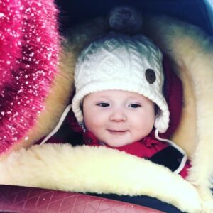 Olwen Catherine Kelly Instagram - We finallyyyy got a sprinkling of snow this morning. I'm not sure that Lulu was overly excited but I got to wear my ski-suit for the first time in two years (admittedly it was much harder to get in to after having a baby...)💕#snowday #firstsnow
