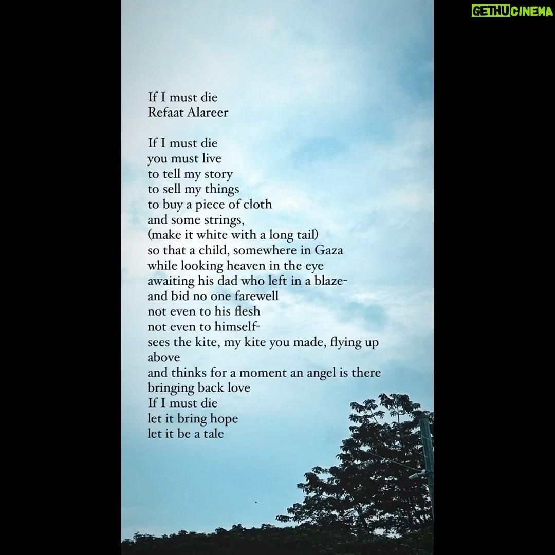 Oon Shu An - 3 Likes - Saw a kite in the sky the other day, it was very far away but I managed to capture it on photo. Made me think of this poem by Refaat Alareer which I only discovered after he was martyred. The expectation of a premature death at the hands of the occupying forces is so present, so is the courage, and the hope, and strength of the Palestinian spirit, this kind of spirit I’ve never before witnessed in my life. The kite also made me think of how in 2011 Palestinian children in Gaza broke the Guinness Book of World Records by flying 12,350 kites simultaneously. 🪁🪁🪁 i wonder how many of them are still alive. 2024, justice, liberation, peace, dignity for all. 🍉
“Pray that your people never need the world to save them. Pray that we heal enough to save us all.” ~Jaiya John