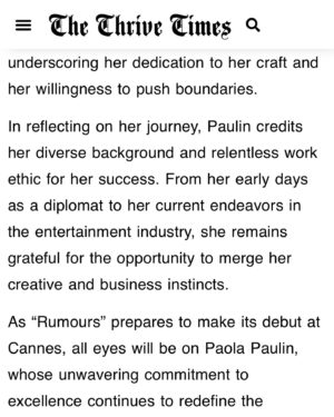 Paola Paulin Instagram - Thank you @thrive_times_us @ariellavi_15 for this amazing article about my new movie in Cannes film festival this year !, Watch Rumours starring #cateblanchett ! 🖤🎥 @paolapaulinventures 
-
¡Gracias @thrive_times_us @ariellavi_15 por este increíble artículo sobre mi nueva película en el festival de cine de Cannes este año! ¡Mira Rumors protagonizada por #cateblanchett! 🖤🎥
