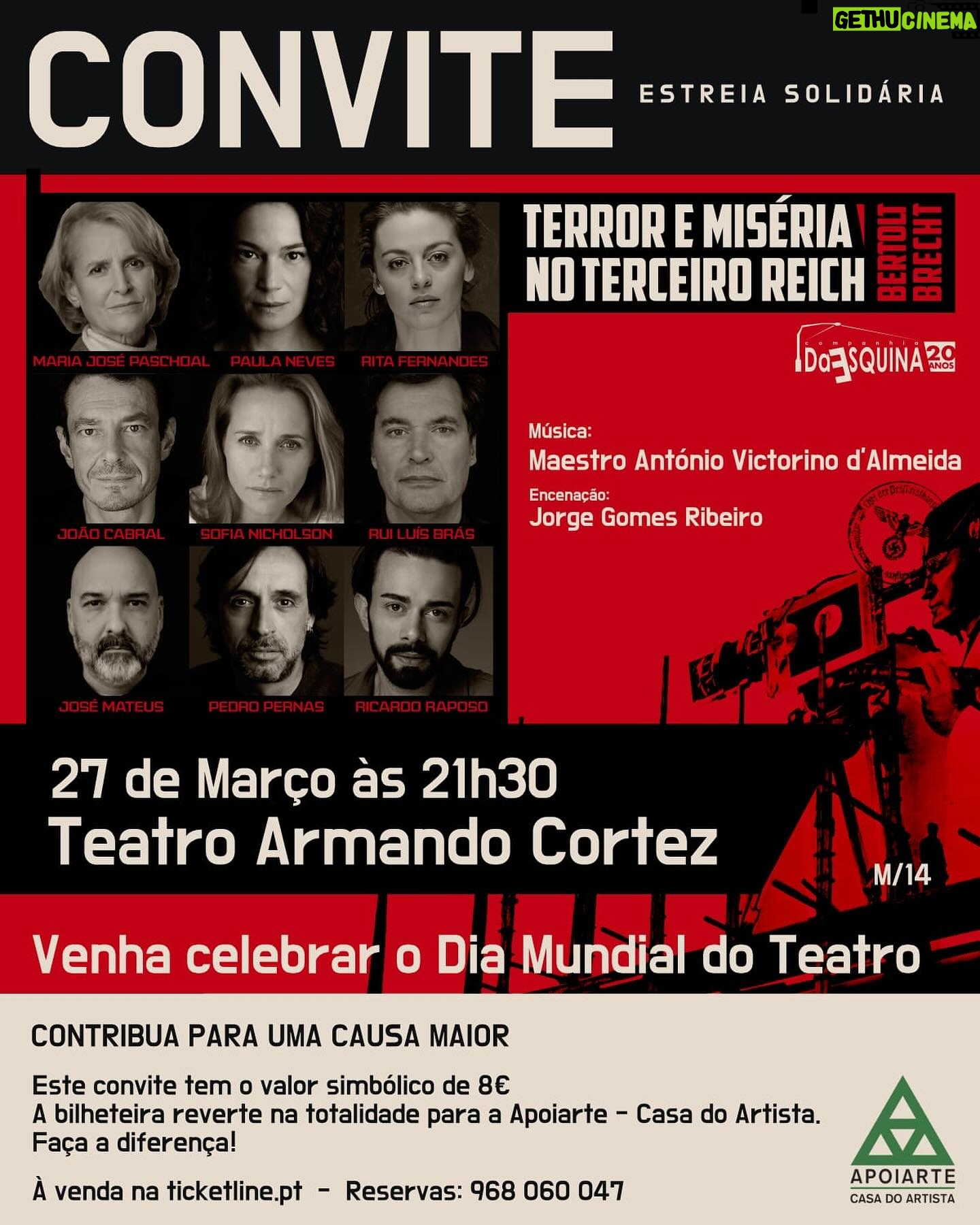 Paula Neves Instagram - Malta! Vamos fazer uma estreia solidária no dia 27 Março - Dia Mundial do Teatro e a receita reverte totalmente para a Casa do Artista! Cada bilhete tem um valor simbólico de 8€ Estão todos convidados :) ticketline.pt/evento/terror-e-miseria-no-terceiro-reich-80832