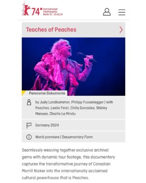Peaches Instagram - So excited the Teaches of Peaches documentary will have its world premiere at the @berlinale! @berlinale.panorama
