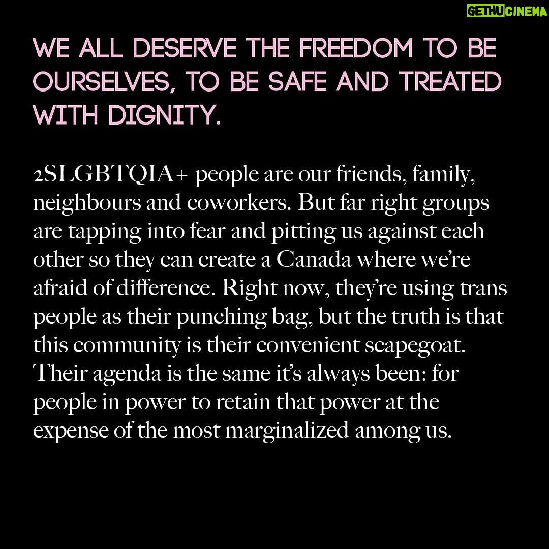 Peaches Instagram - Today on #TransgenderDayofVisibility, the @teganandsarafoundation announces an Open Letter: Artists Against Anti-Trans Legislation in Canada. For those outside of Canada, the country is often seen as a human rights haven. However, the reality is that Canada is not immune to the global attack on the trans community and their access to inclusive spaces, healthcare and freedoms. More than 400 artists living in or hailing from Canada signed this letter to draw attention to the concerning rise of anti-trans legislation in the country, including proposed bans on inclusive healthcare for trans youth in Alberta, and infringement on the freedoms of gender-diverse youth to use their chosen names and pronouns at school without parental consent in New Brunswick and Saskatchewan. The anti-trans policies taking root in Canada go beyond discrimination - they present a clear risk to the mental and physical well-being of trans individuals throughout the country. The undersigned artists stand against these alarming and destructive policies, and call on our communities and local and national policymakers to put a stop to this concerning surge in anti-trans policy. Read the full letter and view all signatures at teganandsarafoundation.org/open-letter or the link in my story.