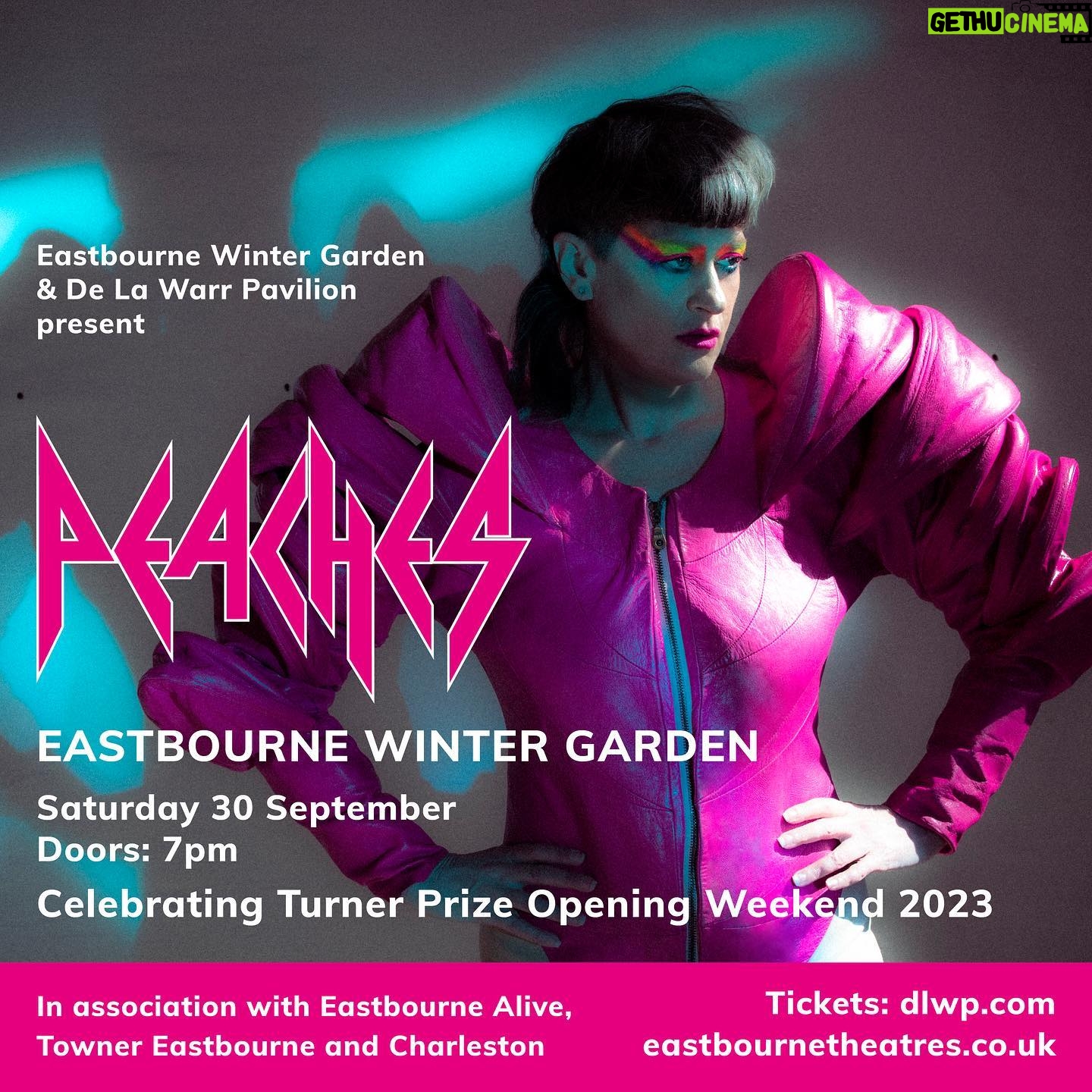 Peaches Instagram - New UK date! I’ll be at the Eastbourne Winter Garden on Sept 30 ⚡️ Member presale Tuesday 6 June, 10am General onsale Friday 9 June, 10am Info & tix at 🔗 in bio / teachesofpeaches.com @delawarr @turnerprizeofficial 📸 by @keyistudio