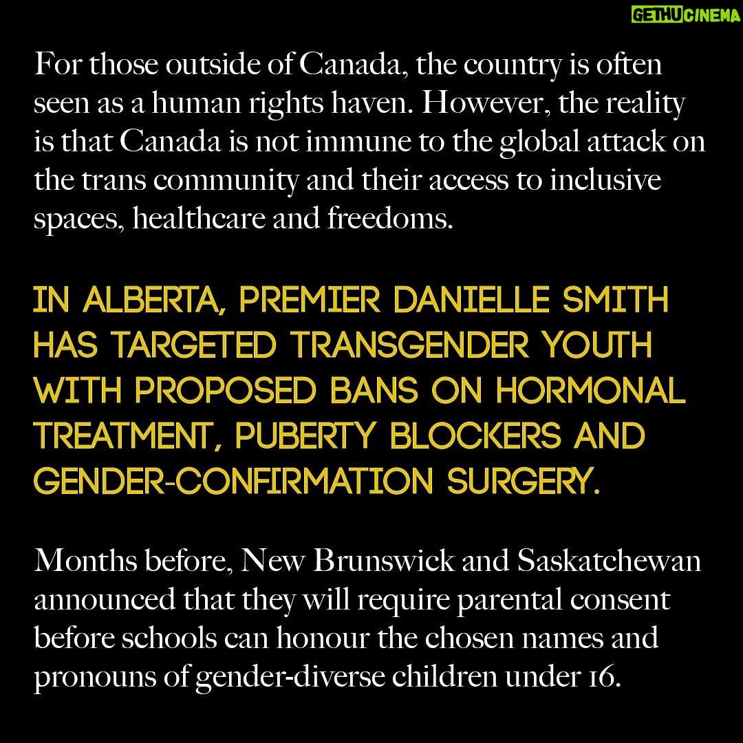 Peaches Instagram - Today on #TransgenderDayofVisibility, the @teganandsarafoundation announces an Open Letter: Artists Against Anti-Trans Legislation in Canada. For those outside of Canada, the country is often seen as a human rights haven. However, the reality is that Canada is not immune to the global attack on the trans community and their access to inclusive spaces, healthcare and freedoms. More than 400 artists living in or hailing from Canada signed this letter to draw attention to the concerning rise of anti-trans legislation in the country, including proposed bans on inclusive healthcare for trans youth in Alberta, and infringement on the freedoms of gender-diverse youth to use their chosen names and pronouns at school without parental consent in New Brunswick and Saskatchewan. The anti-trans policies taking root in Canada go beyond discrimination - they present a clear risk to the mental and physical well-being of trans individuals throughout the country. The undersigned artists stand against these alarming and destructive policies, and call on our communities and local and national policymakers to put a stop to this concerning surge in anti-trans policy. Read the full letter and view all signatures at teganandsarafoundation.org/open-letter or the link in my story.