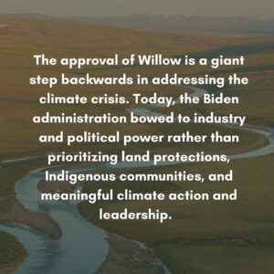 Piper Perabo Instagram - Repost from my very smart friend and scientist Dr. @ayanaeliza

President @joebiden played politics with our planet and our future. Shame on him. And this fight is not over. See you in court @potus.

Press release from the #StopWillow coalition:

“Today the Biden administration approved ConocoPhillips’ Willow project in the western Arctic of Alaska, locking in oil and gas drilling and massive greenhouse gas emissions for decades. The decision undermines Biden’s climate promises and again demonstrates how political and industry interests put “business as usual” before the health of people and the planet. 

Authorization of the project comes after a deficient supplemental environmental review process that failed to assess the intense and cumulative impacts of the project on Arctic communities, lands and water, wildlife, and the global climate. The harm to communities and climate will be massive as the project turns into the industrial hub ConocoPhillips has always sought. 

Overwhelming public and scientific input has demonstrated that Willow poses a serious threat to the Arctic region. Willow will pollute water and air, disrupt animal migrations, destroy habitat, and result in the release of around 239 million metric tons of greenhouse gasses over the project’s 30-year lifespan. The resulting infrastructure is expected to result in additional development that would magnify Willow’s negative environmental impacts.

If built, Willow will be the largest new oil extraction project on federal lands in the United States. It will have devastating impacts to the entire western Arctic region, posing serious health, environmental, and food security threats to nearby Alaska Native communities. 

Today, the Biden administration bowed to industry and political power rather than prioritizing land protections, Indigenous communities, and meaningful climate action and leadership.”