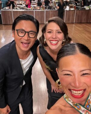 Poh Ling Yeow Instagram - Always a joy and privilege to hang with this guy @lukenguyencooks . It got pretty interesting when he visited last 🍆 🐂 🍜 🤓. I wonder what he has in store for us this time!? TONIGHT @masterchefau we unfortunately lose somebody. Tune in 7.30pm @channel10au @10playau . 

Dress @alemais.official 
Stylist @charmainedepasquale_stylist
Earrings @lovisajewellery 
MU & Hair :Me