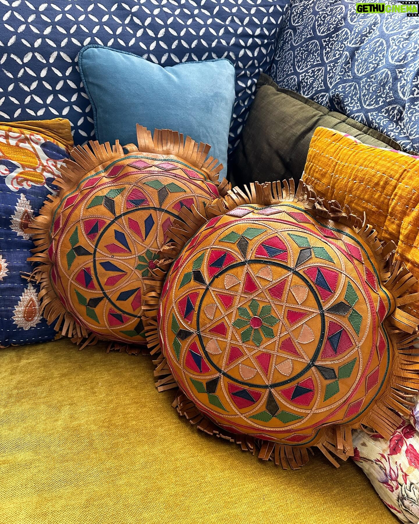 Poh Ling Yeow Instagram - It’s taken me decades to get around to stuffing these cute as hell leather Moroccan cushions which my Mum nearly gave away at a garage sale many moons ago. FYI If anyone is looking to do this or something similar like a pouffe, Google punching bag stuffing or u will be up for a wild goose chase that lands you at foam which i feel isn’t quite right. For rustic leather I reckon that dead heavy weight of compressed fabric scraps is the vibe! Anyhoo, I’m chuffed but they weigh about 6kg each 😂