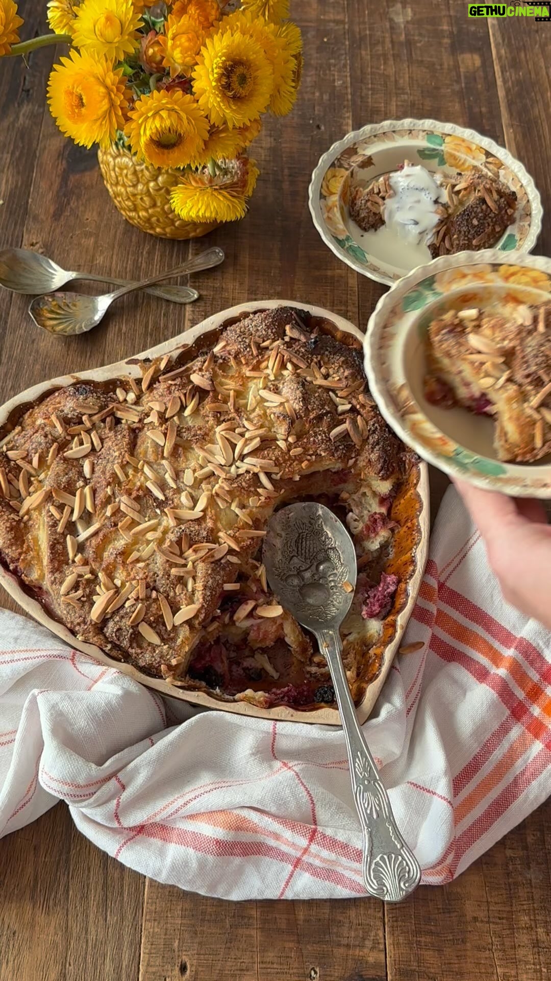 Poh Ling Yeow - 8.5K Likes - This one’s for anyone who’s lost their Mama. Miss you like crazy Mum, especially when I bake….
A relaxing lil recipe to make for a sweet Mother’s Day brekky or brunch. Hug your mothers hard for me and ENJOY ♥️🥰
Raspberry & Almond Croissant Pudding | Feeds 10
……………………………………………………………………………
Butter for greasing
3 large croissants, thickly sliced then torn
1 1/2 cups frozen or fresh raspberries (any berry you like really!)
2 Tbs dried currants
Few Tbs raw sugar for crust
1/3 cup slivered almonds
CUSTARD
3 large eggs
1/2 cup caster sugar
Splash of vanilla
2/3 cup milk
2/3 cup cream
Grease 2L capacity ceramic baking dish well. Preheat oven to 160-170*C FF.
In a medium bowl whisk eggs and sugar well. Add remaining custard ingredients and whisk until combined. Add the croissant pieces and nudge them so they are submerged.
Sprinkle half the raspberries & half the currants on the base of the dish, then arrange half the soaked croissant pieces to cover the fruit evenly. Repeat, then pour the remaining mixture over the top. Squidge it all down gently with your fingertips then sprinkle a generous layer of raw sugar evenly over the top. Sprinkle on the almonds evenly. Place the whole thing in a larger oven pan filled 1/2 way up the pudding dish height with hot water. Bake on the middle oven rack for 30-45 mins or until the top of the pud is deeply golden. Serve with sweetened pouring cream and add a dash of Frangelico if you’re feeling cheeky 😋