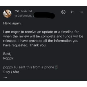 Poppy Liu Instagram - i’m furious. we reached our fundraiser goal for @theslowfactory within a day (✨yay✨) but that same evening @gofundme placed a hold on all donations while they “review the campaign for compliance.” this is the 5th fundraiser i have hosted on gofundme and the first time one of my campaigns has come under such scrutiny. it is incredibly clear that this request for review is driven by anti-arab racism and corresponds directly with national discrimination to suppress 🍉ian voices. 

i have sent all the information they have requested and have been met with silence or more requests. gofundme claims this is about compliance and policy and concern for “those affected by the crisis unfolding in the middle east.” it is, in fact, about none of those things. it is entirely about stifling the voices, violating the right of free speech, and bullying into silence those people who dare to publicly support what is happening to the 🍉ian people.

i have included gofundme’s support email address in the last slide. please email them, especially if you made a donation, and ask for these funds to be released ASAP.