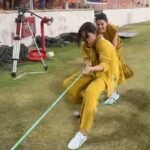 Poppy Jabbal Instagram - Behind the scenes CCL 24 TUG OF WARRRRRR This was a tough fight ...the girls are strong !!! @reginaacassandraa uff she is stronggggggg @samyuktha_hegde is a fighter @bindu_gowda7 she didn't know what she was singing in for ... but she gave it her all And me.... don't miss me falling down #tugofwar #girlstrength #fitgirls #stronggirls #reginacassandra #samyuktahegde #bindu