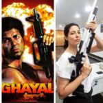 Poppy Jabbal Instagram - The moment The realization Picked up a gun n felt like Sunny Deol 🌞 #airrifle #gun #aim #shooting #sunnydeol #ghayal #sunnydeolstyle