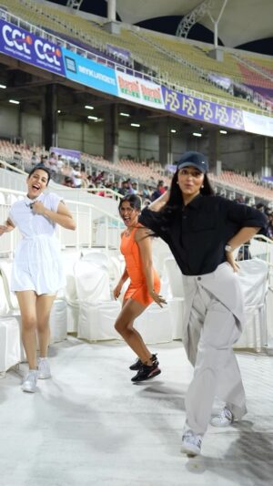 Poppy Jabbal Instagram - Get ready to groove as @poppyjabbal, @samyuktha_hegde and @jumana take center stage, lighting up the semi-finals with their infectious energy and dazzling dance moves! With every step and every beat, they bring the stadium to life, adding an extra layer of excitement to the cricketing action. Join in the fun as the girls cheer on their favorite teams and set the stage on fire! 

#CCL2024 from February 23rd - March 25th and will be Live on JioCinema and Sony Ten 5.

#A23 #Parle2020 #CCLSeason10 #Chalosaathkhelein #CCLonJioCinema #CelebrityCricketLeague #JioCinema

@a23rummy @parle2020cookies 
@bharathicementofficial @officialjiocinema @sonysportsnetwork