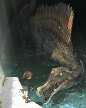 Posuka Demizu Instagram - Feeding time
---
#illlustration #digitalart #spinosaurus #dinasour
