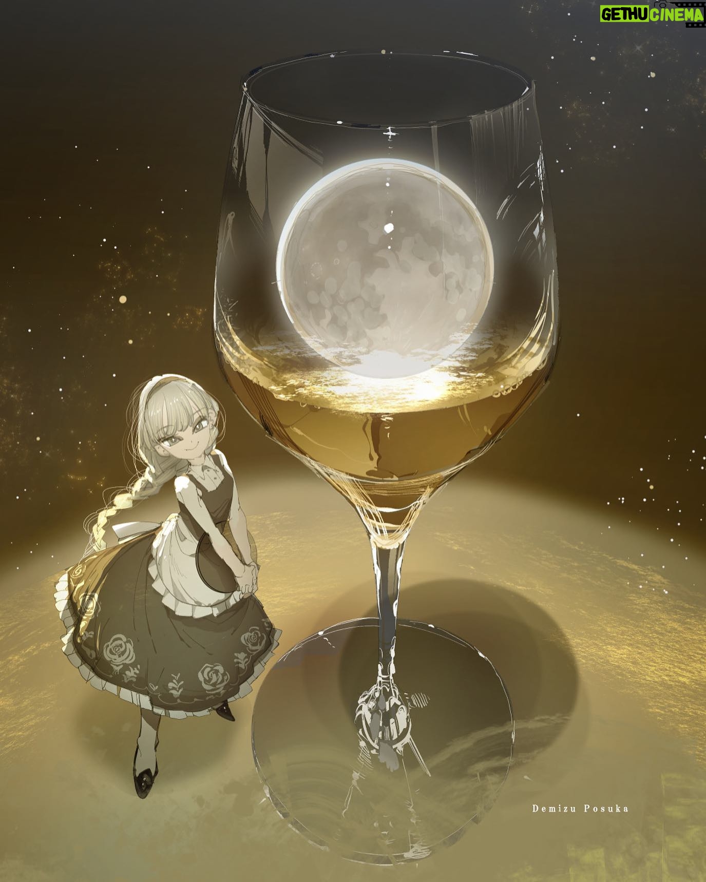 Posuka Demizu Instagram - Moonlit cocktail ーーー The ice is very cold🌟 #illustration