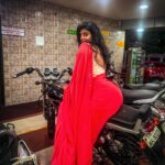 Preethi Kitchappan Instagram - When feminine meets masculine💥 P.S - not my bulletu….somebody’s bulletu in a wedding reception parking lot….had to mis-use it while waiting for my valet…. #bullet #bulletlovers #saree #sareelove #instagood #instagram #instalike #instapic #moodygrams #mood #sareestyle #bikeride #trending #photography #photooftheday #instapic #instadaily #instamood #photo #pictureoftheday #picoftheday #explore #explorepage✨ #elegant #beautiful #peaches #instalove #photoshoot #photogram #ilayaraja #ilayarajasongs