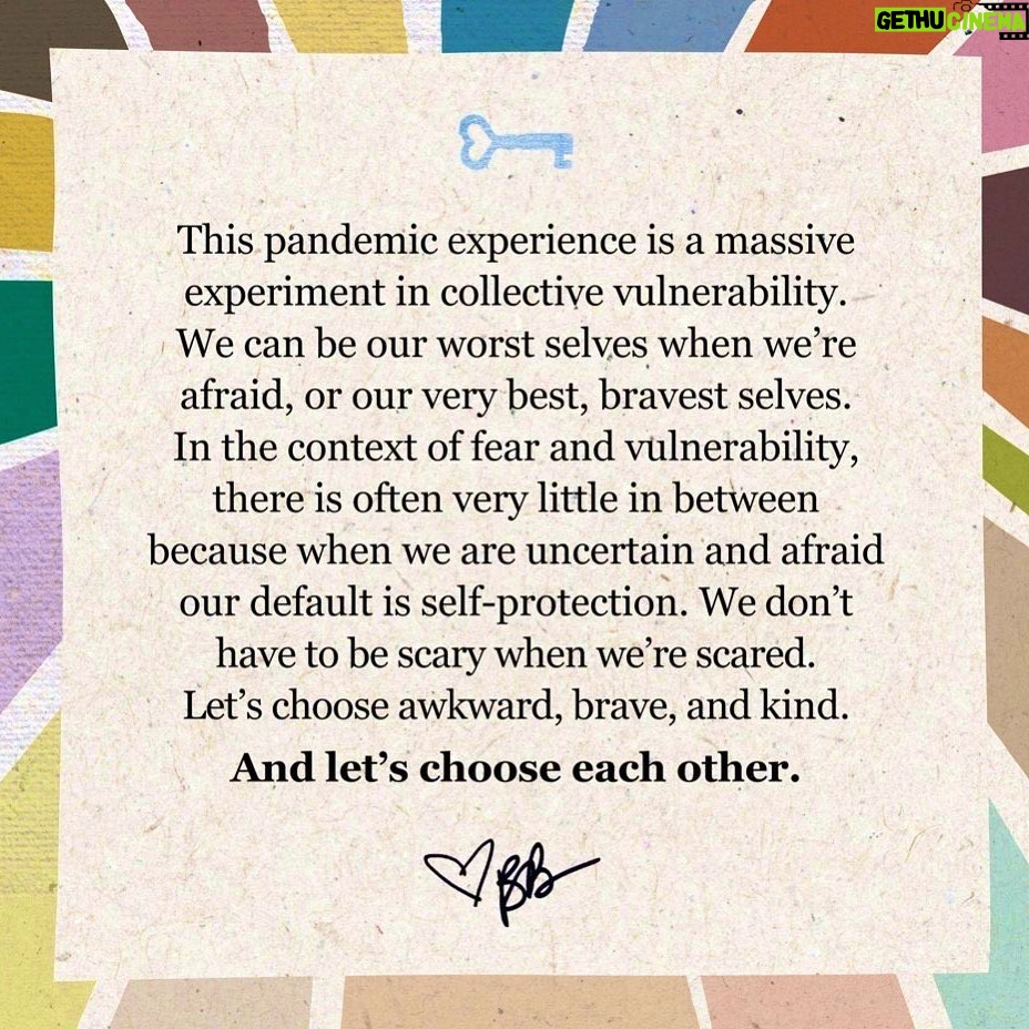 Priscilla Faia - 2.8K Likes - We all feel it. Uncertainty. Fear. Overload of information. I find @brenebrown always has the right words. We have to come together... apart. It’s so important to stay home right now. To stop the spread. To help healthcare workers trying to get a hold of this thing. Please be considerate. And please take care of yourselves. Connect with yourself and your loved ones. Talk about everything you’re feeling. It helps.
Sending you all love❤️