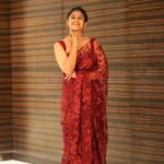 Pujitha Devaraj Instagram - ✨ Saree @varshamaran_official Shot by @gett_o_ Earings @made_for_hers Hair @meghna_makeoverartistry #redsaree #simple #instafashion #designersaree #smiles #eyesonyou #blousedesigns #sareedesigns #blousefashion