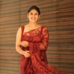 Pujitha Devaraj Instagram - ✨ Saree @varshamaran_official Shot by @gett_o_ Earings @made_for_hers Hair @meghna_makeoverartistry #redsaree #simple #instafashion #designersaree #smiles #eyesonyou #blousedesigns #sareedesigns #blousefashion
