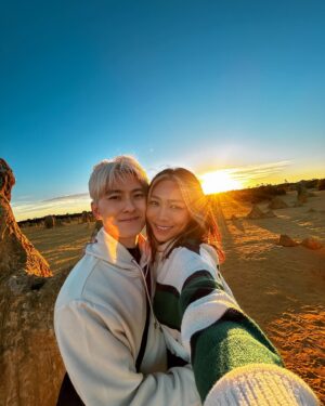 Rachel Wan Instagram - We live in a galaxy so vast. Somehow our lives got intwined & it feels like magic. ❤️

We watched the sun disappear into the horizon at the Pinnacles Dessert, leaving colours in the sky so magnificent that it took our breaths away. After that, we were taken on a galactic journey as we gaze at the stars with no light pollution and a trained astronomer by our side…

You can get on this tour yourself, it’s available @kkdaysg !

#SeeAustralia #inpartnershipwithKKday #ComeAndSayGday and hosted by @Australia
