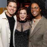 Rachel Bloom Instagram – We opened #deathletmedomyshow the other night and it was surreal. Thanks to @mikeandcarleeprods for making my dreams come true, @williamsburgpizza and @brookiescookiesnyc for the food and @pattilupone for giving us the best step-and-repeat photo of all time. 

Hair: @creightonbowman 
Makeup: @lisahoughton 
Styling: @arieltunnell 

Dress: @aliceandolivia 
Shoes: @larroude
Jewelry: @nickhorey
Clutch: @simitri.shop