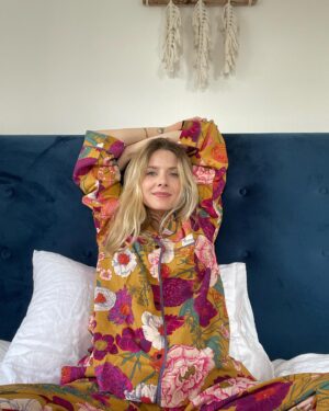 Rachel Hurd-Wood Instagram - Sunday mode 🛌 

There’s so much emphasis on productivity and achieving that it’s easy to forget to slow down. Even though taking care of two small children is a full-time job in itself, I often feel under self-imposed pressure to ‘do more’. As the season changes, it’s a good time to slow down and prioritise rest wherever possible. Both mentally and physically. 

Cosy silky pyjamas from @powder_uk 🍂 (gifted).