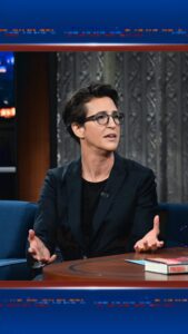 Rachel Maddow Instagram - Minutes before Rachel Maddow walked out on our stage, we got word that the House passed Speaker Mike Johnson’s bill to fund the government into the new year. Here’s how @maddowshow reacted. #Colbert