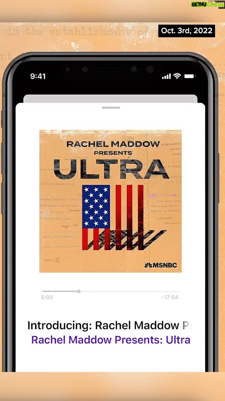 Rachel Maddow Instagram - Rachel Maddow Presents: Ultra - Starting with two episodes on 10/10. Find it and follow wherever you get podcasts.