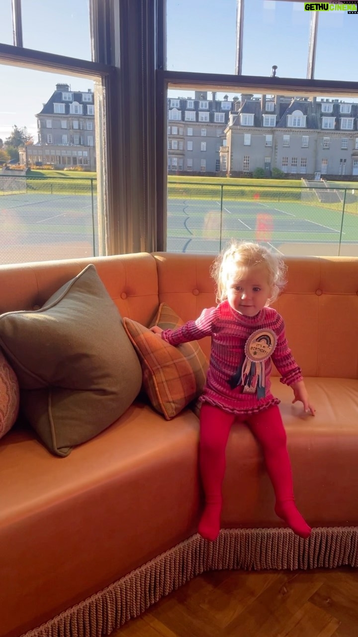 Rachel Riley Instagram - This time last week we were just getting home from the most gorgeous weekend with friends, celebrating the collaboration of @summerillandbishop x @thegleneagleshotel and also our baby’s 2nd birthday! 😍 #Gleneagles was a dream trip with the kids, the kids club, the pool, the birds of prey and ferrets and the staff couldn’t have been nicer. The dinner and (many) cocktails with friends was just what the doctor ordered, making brilliant memories over Summerill and Bishop’s gorgeous table settings. And the breakfast was out of this world, note the plate of pickles and sprinkles for the birthday girl! Such a treat from such lovely friends, it was the perfect place for a circuit breaker and headspace. And my little Noa is 2 already, and what a special birthday it was, she’s a lucky little girl 🥳♥️🌳🦉🦅🏴