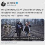 Rachel Riley Instagram - A massive well done and thank you to @ozkaterji for staying when most other journalists were fleeing Ukraine and putting together such a powerful documentary film, The Battle For Kyiv. Hard to see the carnage unfold over the first 6 weeks through Oz’s first hand footage and interviews. I hope this film gets distribution so more people are able to see it. When asked in the Q&A how we can help, Oz’s message was to give the Ukrainian people the supplies they need to defend themselves, and if appeased, Putin will not stop at Ukraine’s borders. We’ve had Ukrainian refugee guests living with us since June 2022 and it was particularly poignant to watch this premiere today, as the grandma who lives with us is currently back in Ukraine visiting her son (for the first time in a very long time during his short leave from the army), and her eldest son has just today been called up and had to leave his family. Well done Oz. Well done to everyone fighting for freedom. Slava Ukraine 🇺🇦