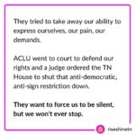 Rachelle Lefevre Instagram - I’m so proud of the work my fearless sisters are doing. If we let democracy die here, the rot will only spread, please consider supporting our work. We are 100% volunteer hours and we will never stop. Third slide to donate. Every dollar helps us organize and continue to fight for the right of EVERY Tennessean to live a life of freedom, safety, dignity and joy. We also sell t-shirts 😉 Link at @riseshinetn