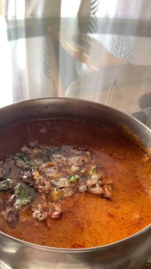 Radhika Radhakrishnan Instagram - Kuthira Biriyani
Ref : Oru Desathinte Kadha by SK Pottakad 
.
.
.
Every Malayalee reading this will have their own family recipe for Kadala Curry . Incase if you dont, here is mine.
Bengal gram : 1/2cup soak overnight
Coconut oil
Dry red chilli 8-10
Fennel seed : 1tbsp
Cumin : 1/2tsp
Pepper corns : 1tsp
Shallots : 5-7
Ginger : 1 piece
Garlic : 8-10
Curry leaf : hand full
Coconut : 1/2 cup
Coriander powder : 1tbsp
Tomato : 2 small
Turmeric 
Salt

Method: 
Heat 1 tsp of coconut oil and roast red chillies, fennel, ginger, garlic, shallots , cumin and pepper. Once roasted keep that aside. On the same pan add coconut and curry leaves. Once the coconut turns brown and 1 tablespoon of coriander powder and cook for a minute and switch off the flame. Grind all of these together . Add two tomatoes to the soaked gram with enough water and add the ground paste . Season it with salt and cover the cooker and cook for 6 whistles. For the final tempering, heat coconut oil, add mustard seeds and red chillies once that starts to splatter add chopped shallots and fry tjem until they are golden brown. Finally add curry leaves and pour it into the gravy. 

Ps: you Puttu will more softer if you pulse it for a minute in the mixer.
